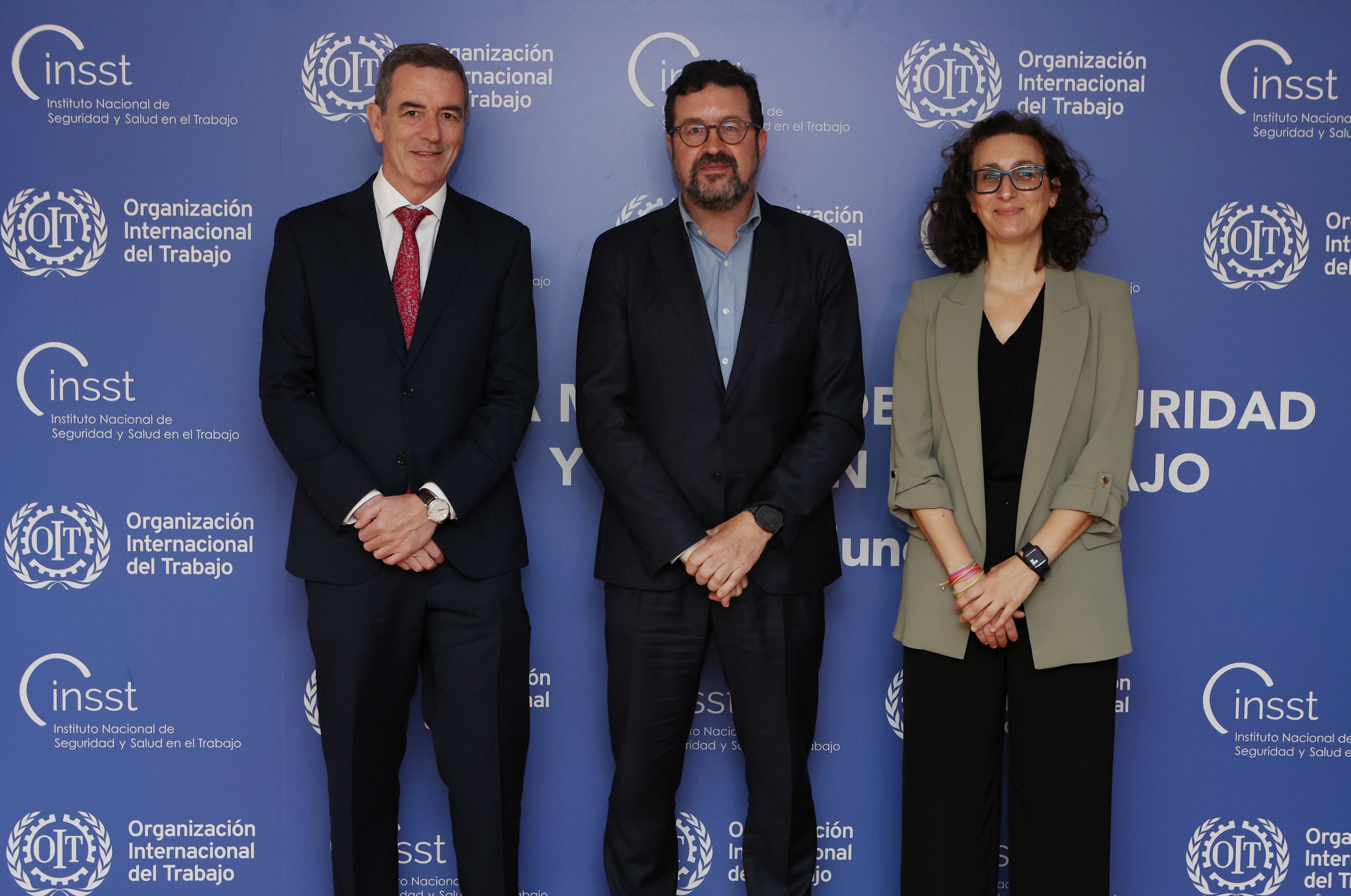 Félix Peinado, Joaquín Pérez Rey y Aitana Garí Pérez en el día Mundial de la Seguridad y Salud en el Trabajo.
