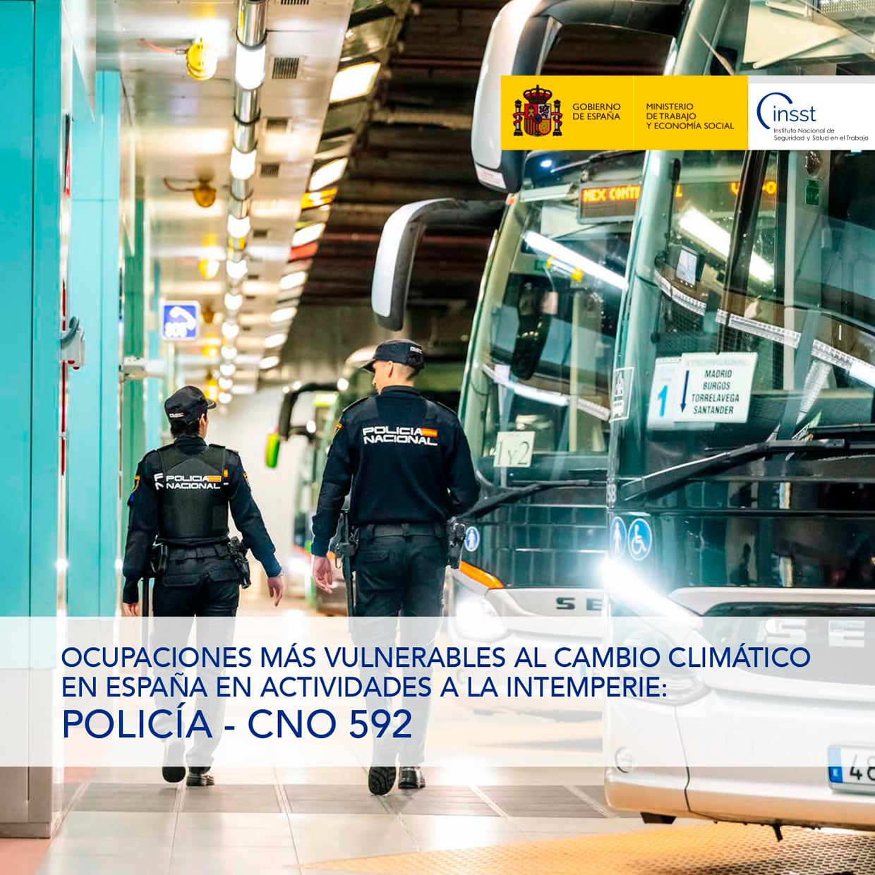 Ocupaciones más vulnerables al cambio climático en España en actividades a la intemperie: Policía - CNO 592 - Año 2025
