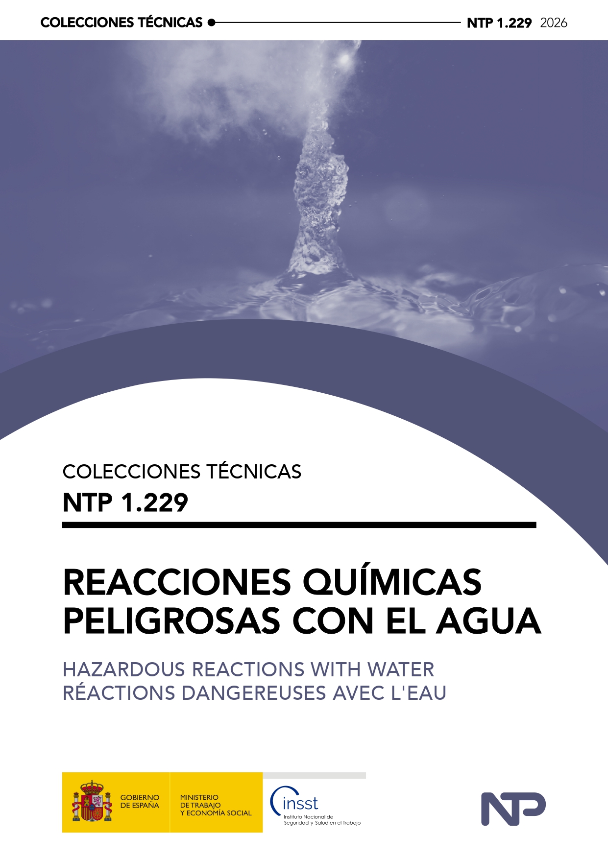 Portada de la Nota Técnica de Prevención 1229: Reacciones químicas peligrosas con el agua.