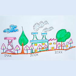 Dibujo infantil con unos semáforos y representación de imagen para diferentes años