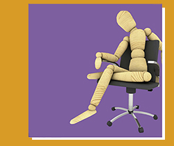  Dibujo de maniquí de madera sentado en una silla de oficina con mala postura 