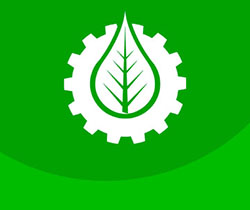 Dibujo de una hoja oval de un árbol rodeada de una tuerca metálica