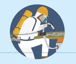 Dibujo de un trabajador en tareas relacionadas con amianto