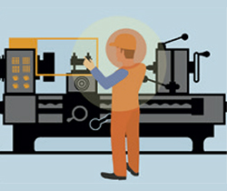 Dibujo de un trabajador en una máquina textil