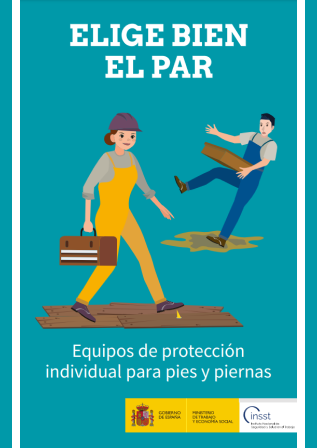 imagen con una trabajadora que va a clavarse un clavo en un pie y un trabajador que se resbala y se cae