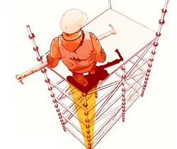 Imagen de trabajador en un andamio