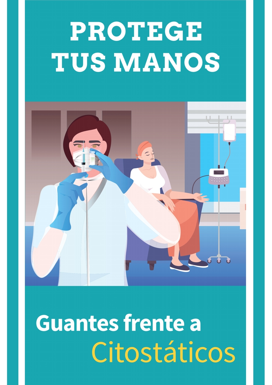 trabajadora preparando un fármaco citostático y una paciente recibiendo tratamiento