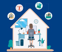 Imagen de una mujer sentada trabajando con material de oficina