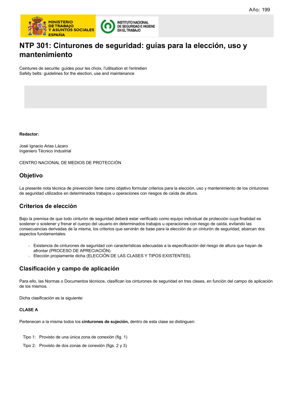 NTP 301: Cinturones de guías para la y mantenimiento