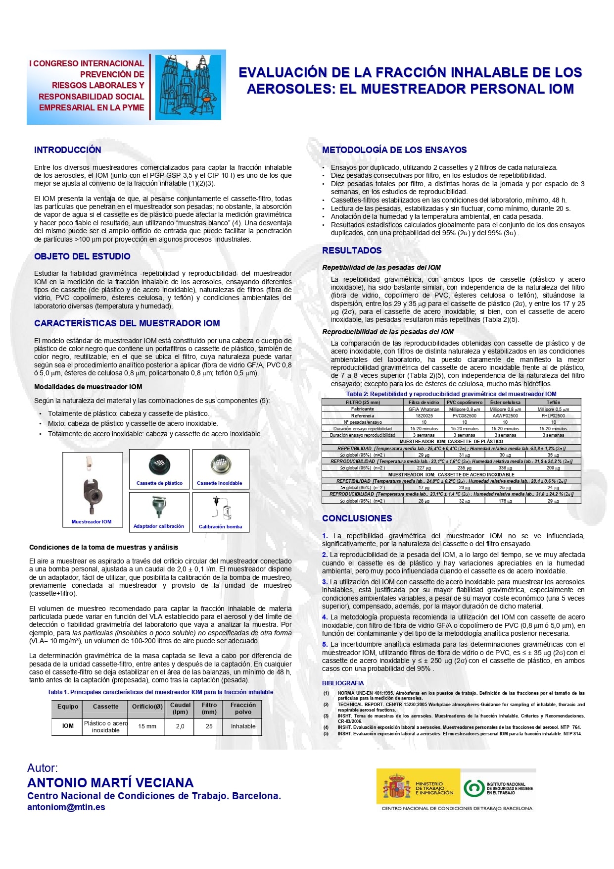 Póster Técnico: Evaluación de la fracción inhalable de los aerosoles el muestreador personal IOM - Año 2008