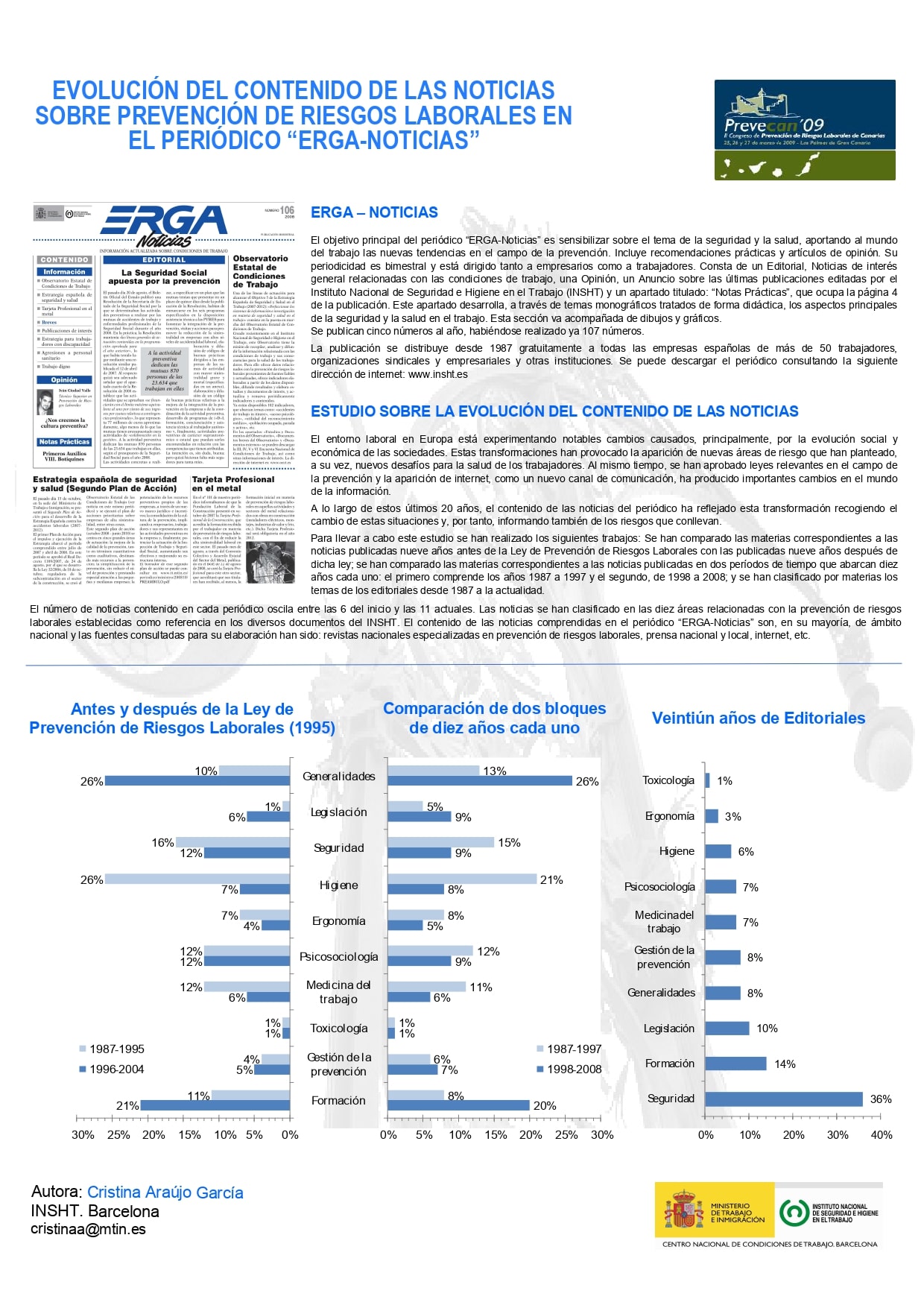Póster Técnico: Evolución del contenido de las noticias sobre PRL en Erga-Noticias - Año 2009