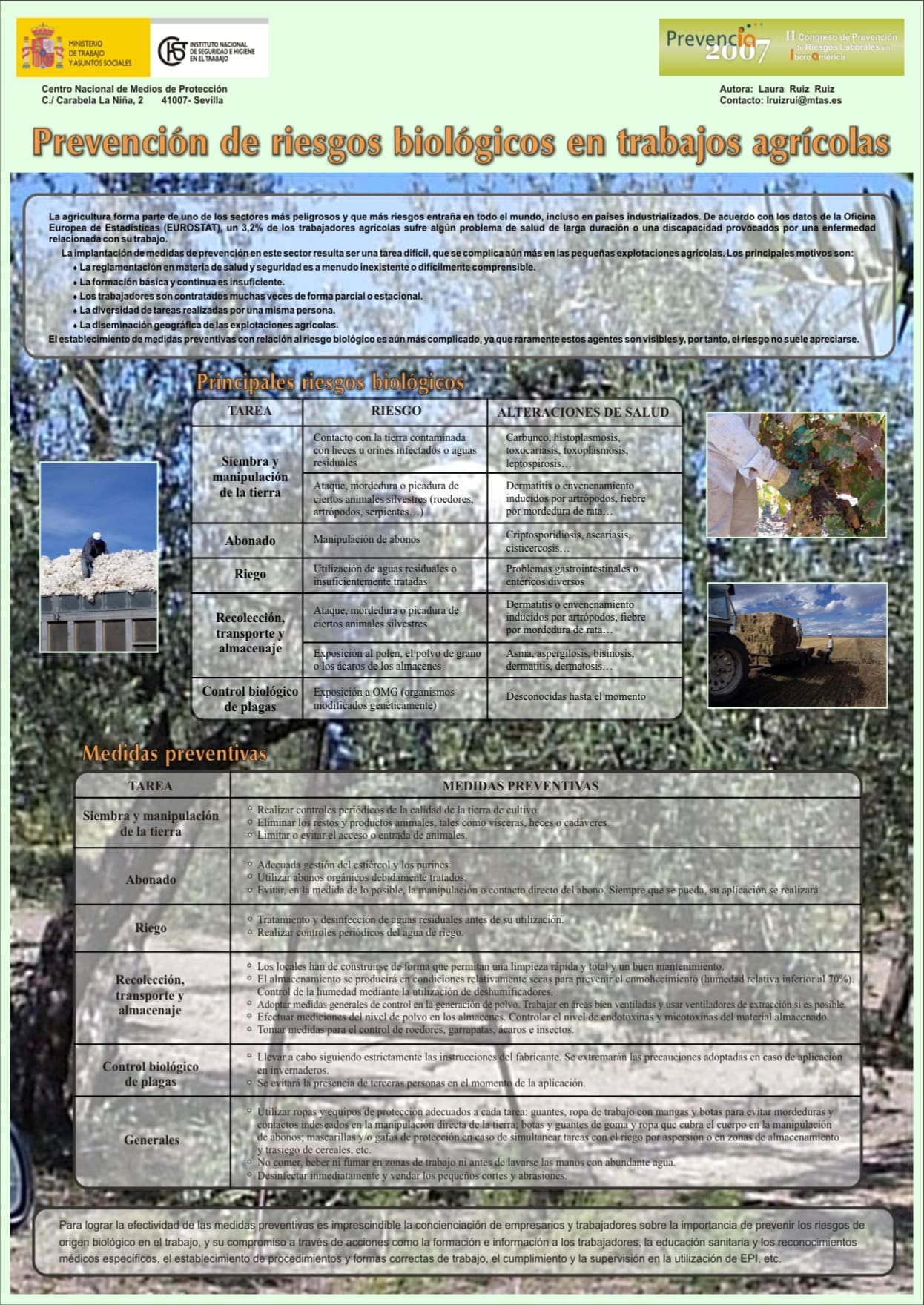 Póster Técnico: Prevención de riesgos biológicos en trabajos agrícolas - Año 2007