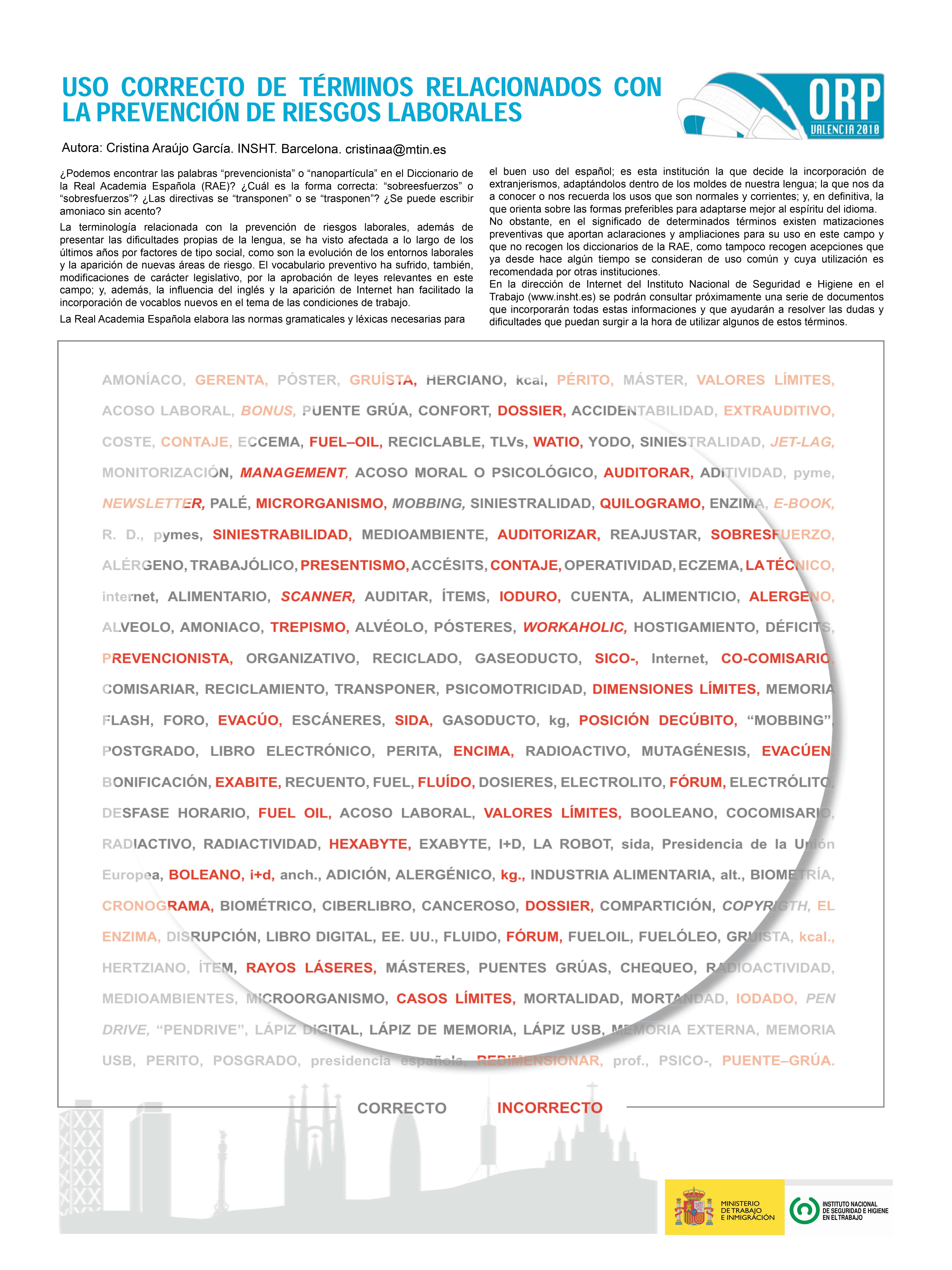 Póster Técnico: Uso correcto de términos relacionados con la prevención de riesgos laborales - Año 2010