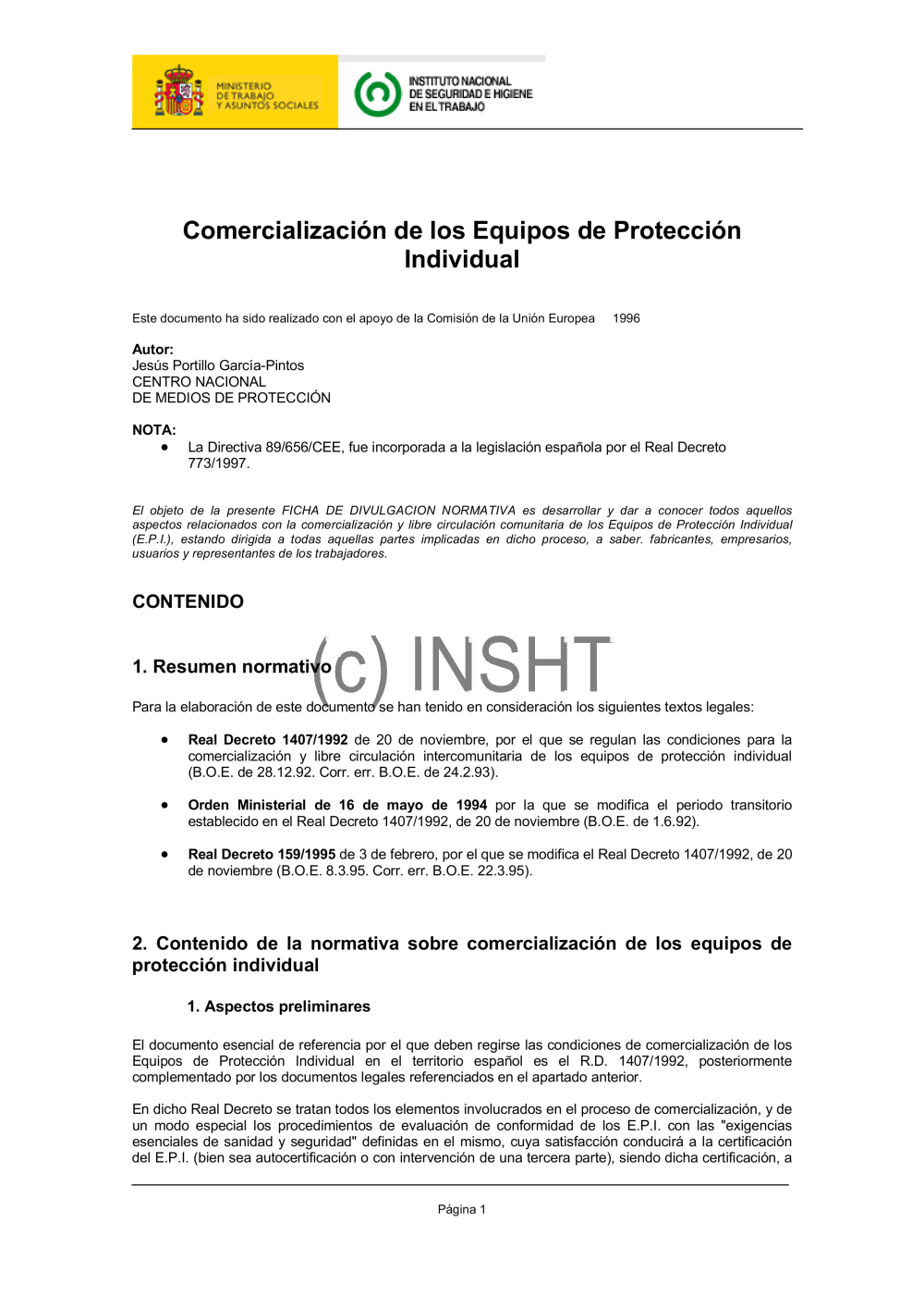 FDN-04 Comercialización de los Equipos de Protección individual - Año 1996 (vigente)