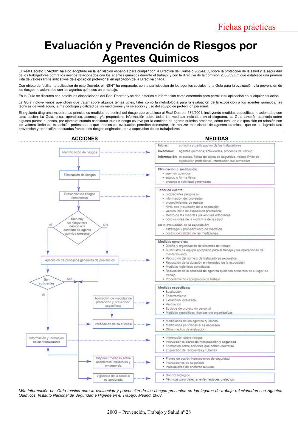 FP Revista SST 28. Evaluación y prevención de riesgos por agentes químicos - Año 2003