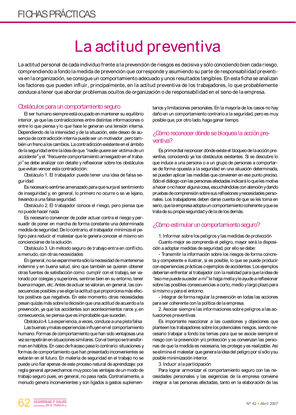 FP Revista SST 42. La actitud preventiva - Año 2007