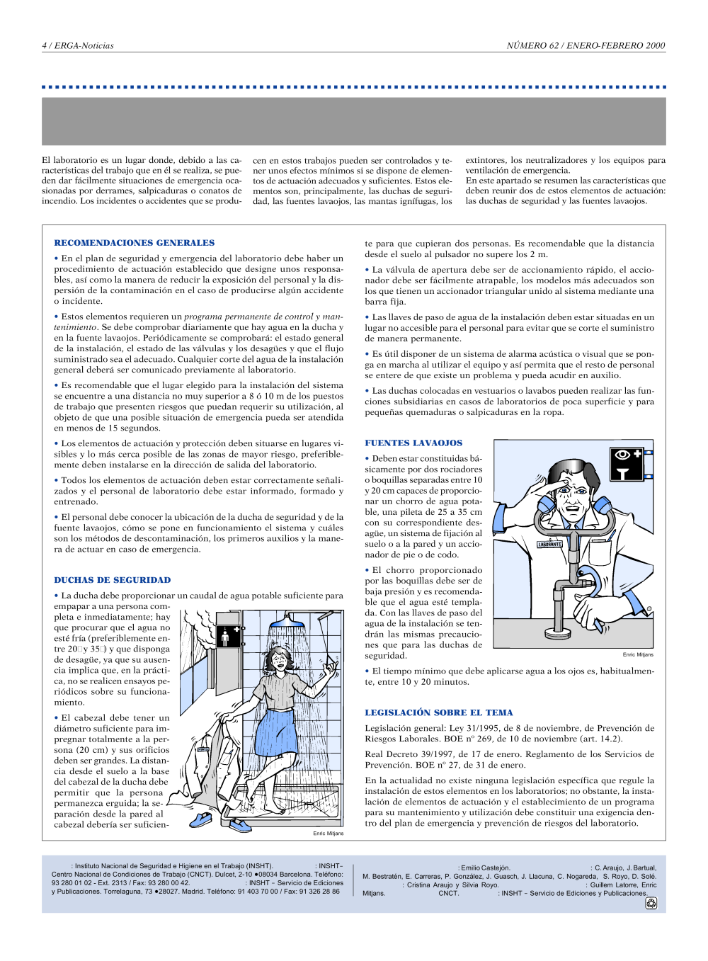 NP Erga-Noticias 62. Duchas de seguridad y fuentes lavaojos ubicación y utilización - Año 2000