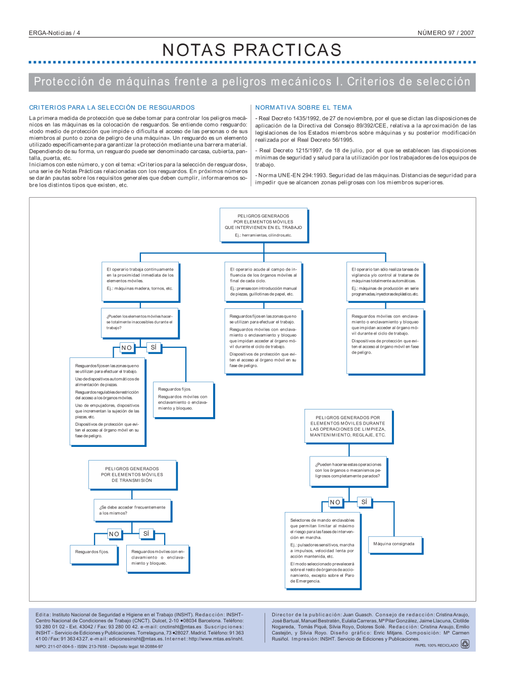 NP Erga-Noticias 97. Protección de máquinas frente a peligros mecánicos (I). Criterios de selección - Año 2007