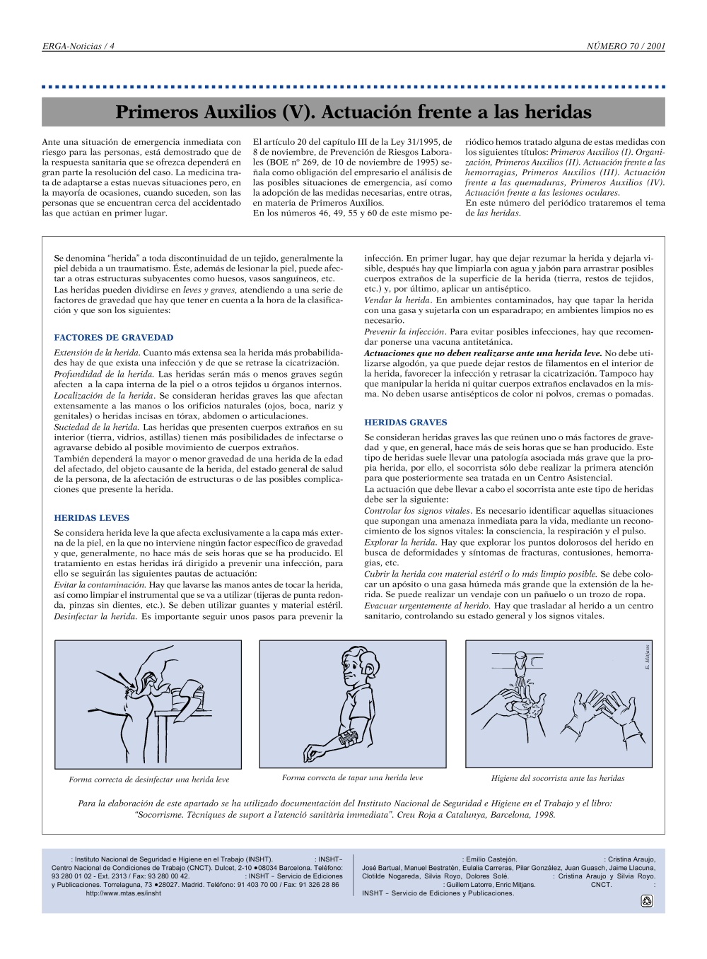 NP Erga-Noticias 70. Primeros auxilios (V). Actuación frente a las heridas - Año 2001
