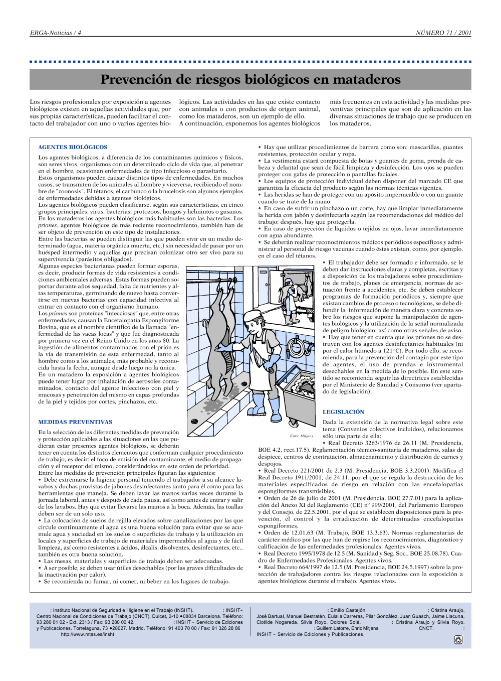 NP Erga-Noticias 71. Prevención de riesgos biológicos en mataderos - Año 2001