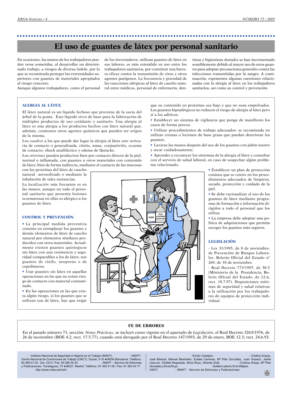 NP Erga-Noticias 73. El uso de guantes de látex por personal sanitario - Año 2002