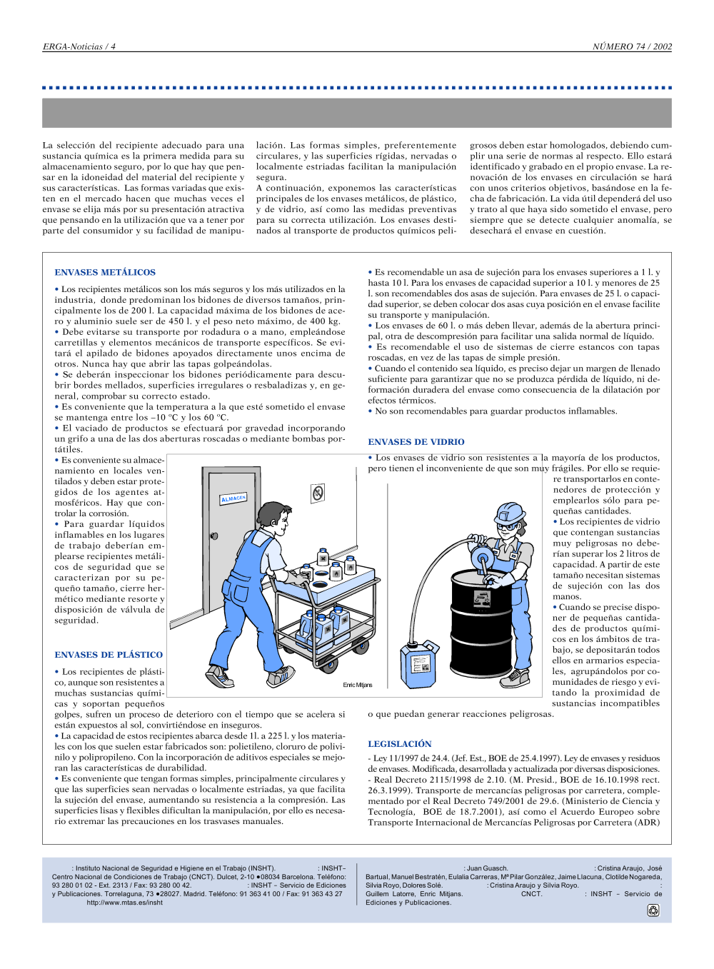 NP Erga-Noticias 74. Envases para el almacenamiento de sustancias peligrosas - Año 2002