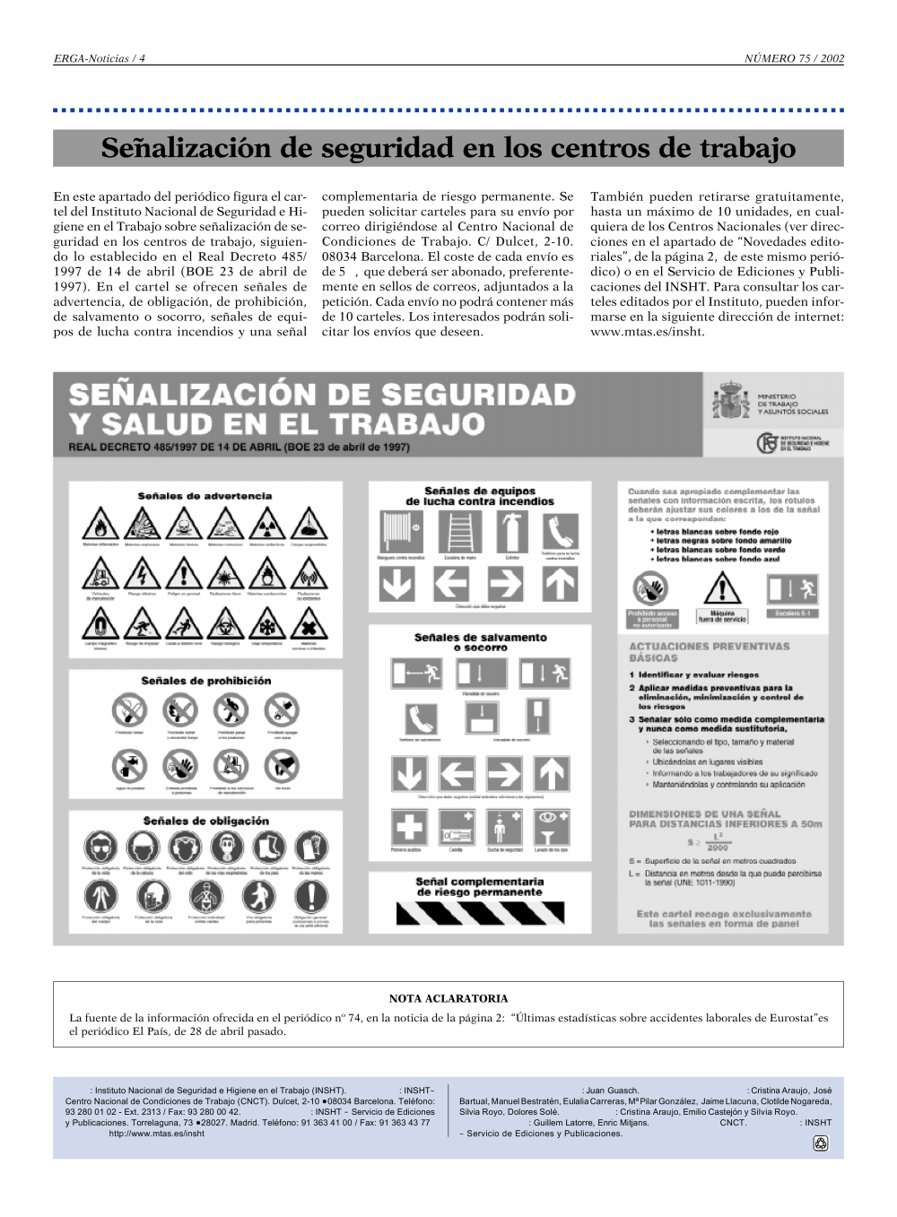 NP Erga-Noticias 75. Señalización de seguridad en los centros de trabajo - Año 2002
