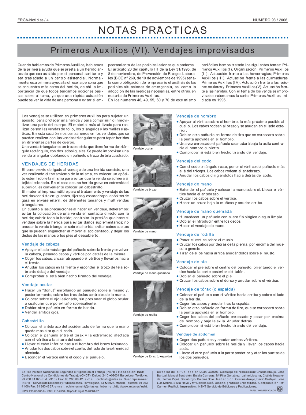 NP Erga-Noticias 93. Primeros Auxilios (VI). Vendajes improvisados - Año 2006