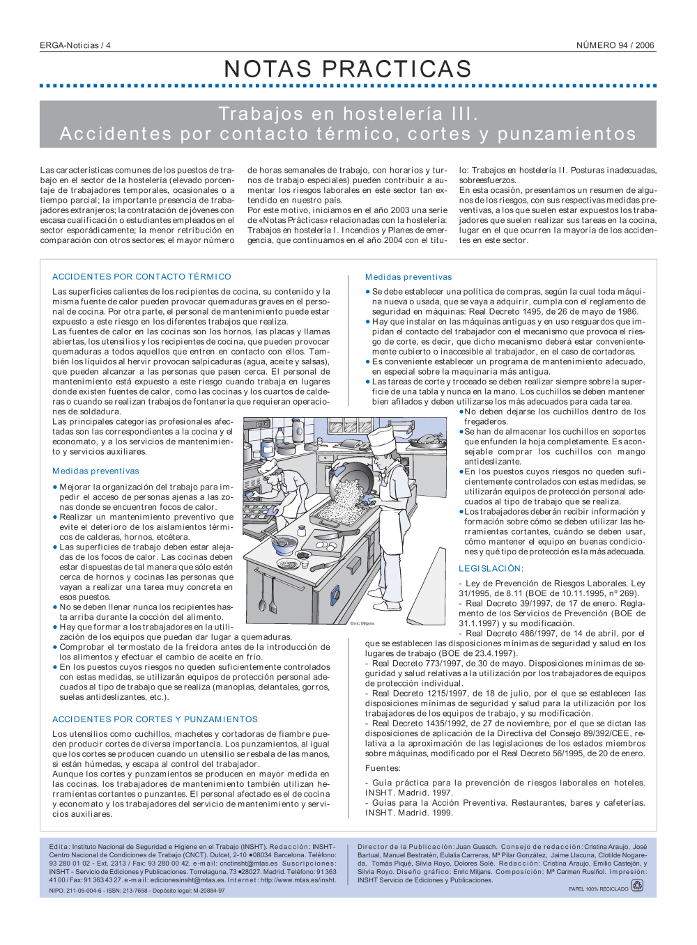 NP Erga-Noticias 94. Trabajos en hostelería III. Accidentes por contacto térmico, cortes y punzamientos - Año 2006