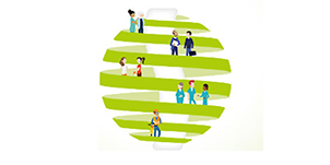 Dibujo que representa la campaña europea de trabajos saludables