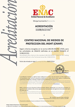 Certificado del centro nacional de metodos de protección del INSST