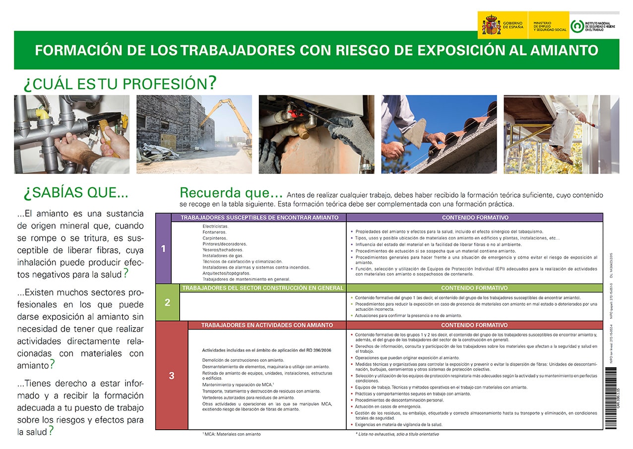 Cartel: Formación de los trabajadores con riesgo de exposición al amianto - Año 2015