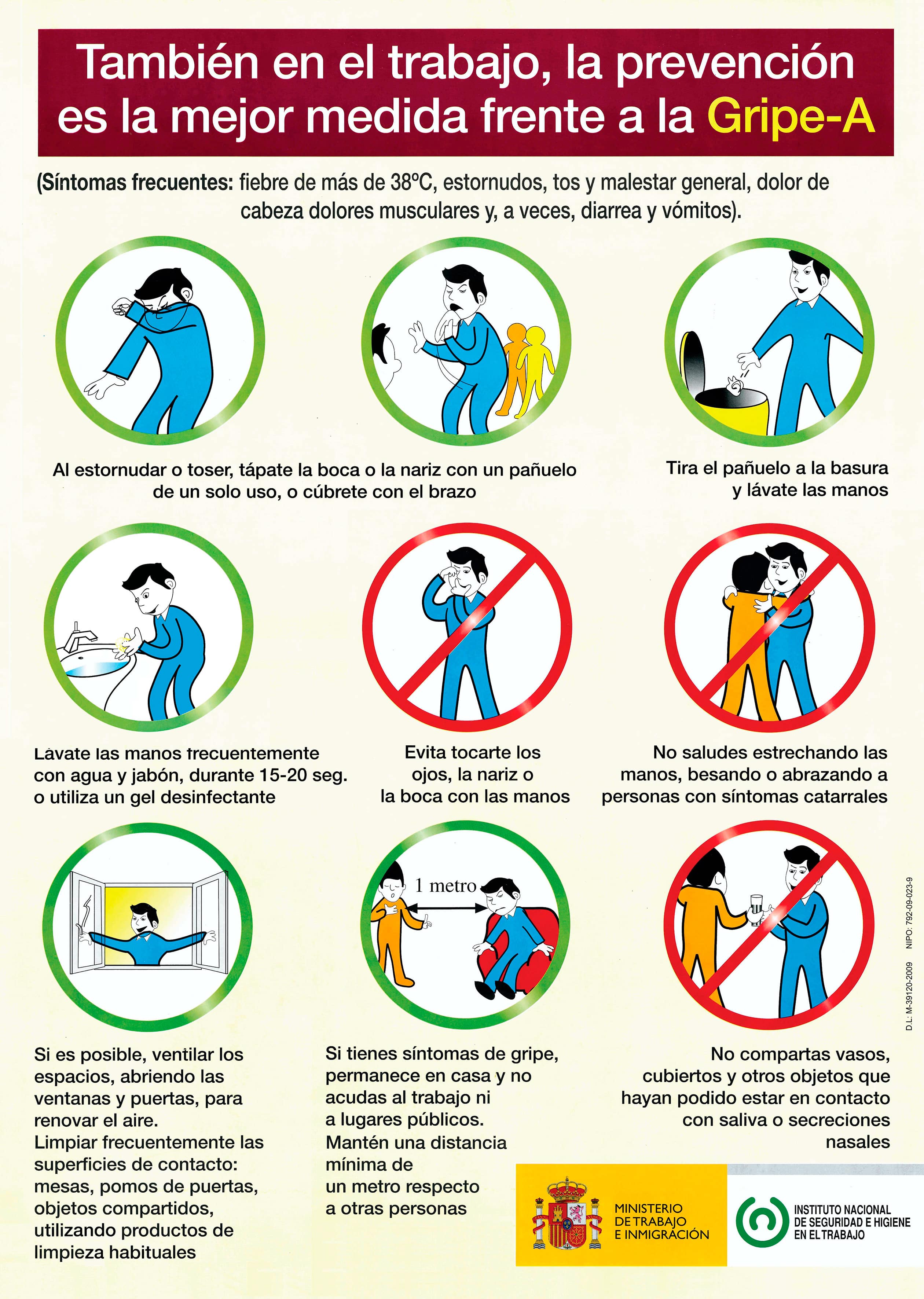 Cartel: También en el trabajo, la prevención es la mejor medida frente a la Gripe-A - Año 2009