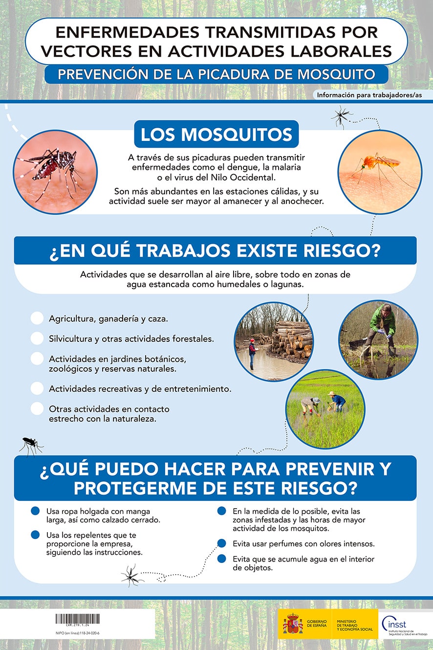 Cartel: Enfermedades transmitidas por vectores en actividades laborales. Prevención de la picadura de mosquito - Año 2024
