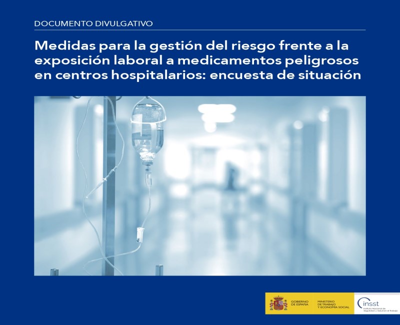 Imagen de la portada del documento con el título y la imagen de un gotero en un pasillo de un hospital