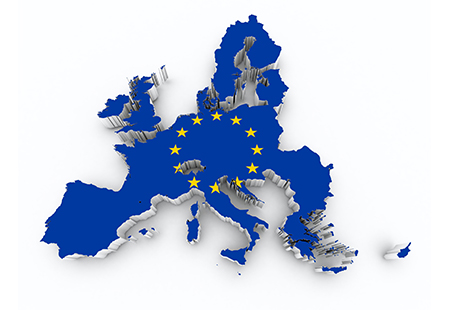 Europa en azul con el círculo de estrellas de la Unión Europea