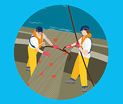  Dibujo de dos pescadores recogiendo redes 