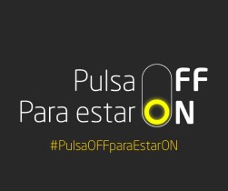 Imagen con el logo de la campaña: Pulsa on para estar off, sobre fondo negro