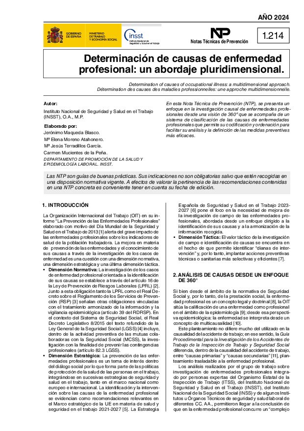 NTP 1214 Determinacion de causas de enfermedad profesional un abordaje pluridimensional - Año 2024