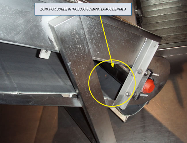 Zona por donde introdujo su mano la accidentada