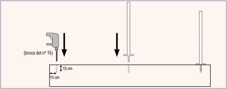 Secuencia de montaje del mástil o poste de la barandilla