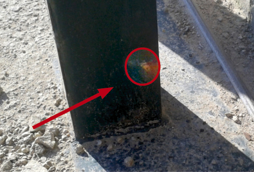 Zona de impacto del tope en el pilar (vertical)