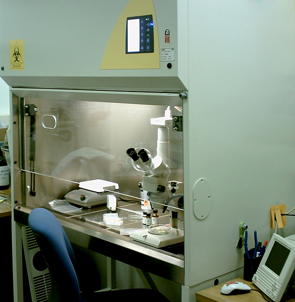 Cabina de aspiración con el microscopio de polarización-dispersión