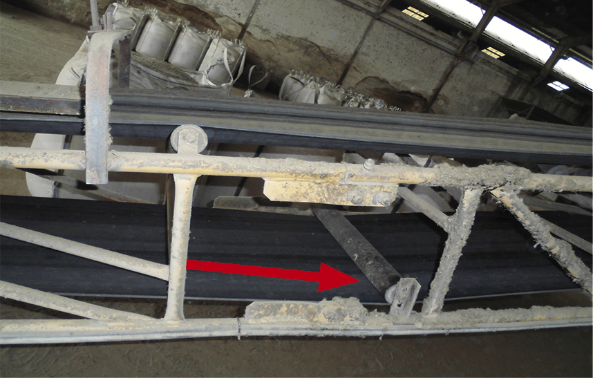1. Detalle intersección entre banda/elementos fijos y rodillos 