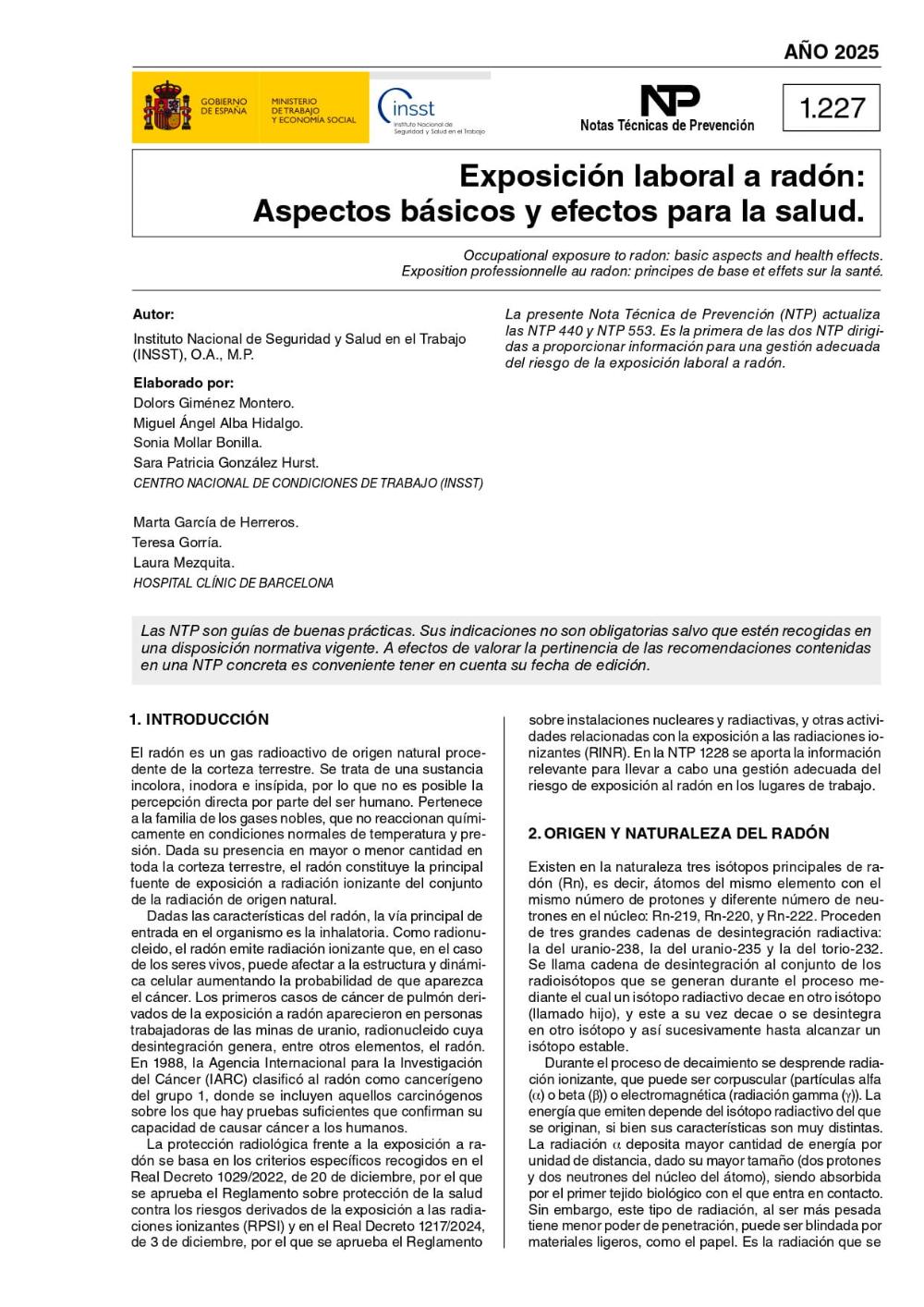 España publica el primer protocolo europeo para vigilar la salud de trabajadores expuestos al radón