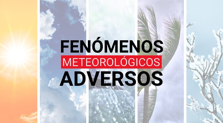 Banner con imágenes de distintos climas, perteneciente a la campaña sobre Fenómenos Meteorológicos Adversos